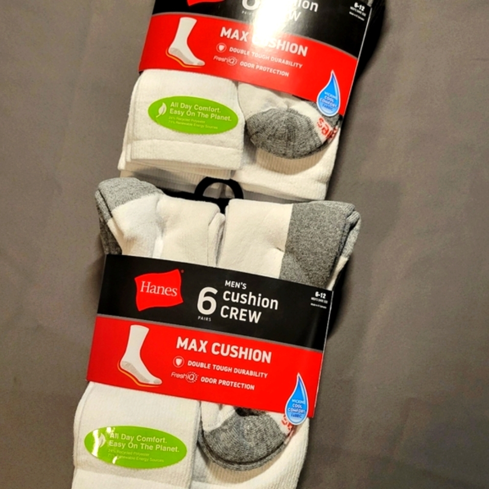 NWT Hanes Men's Cushion Crew Socks - White and Gray - Picture 6 of 6